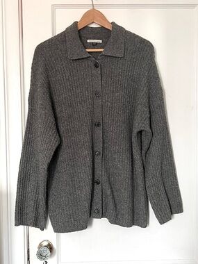 Cozy Ribbed Knit Cardigan - Dark Gray